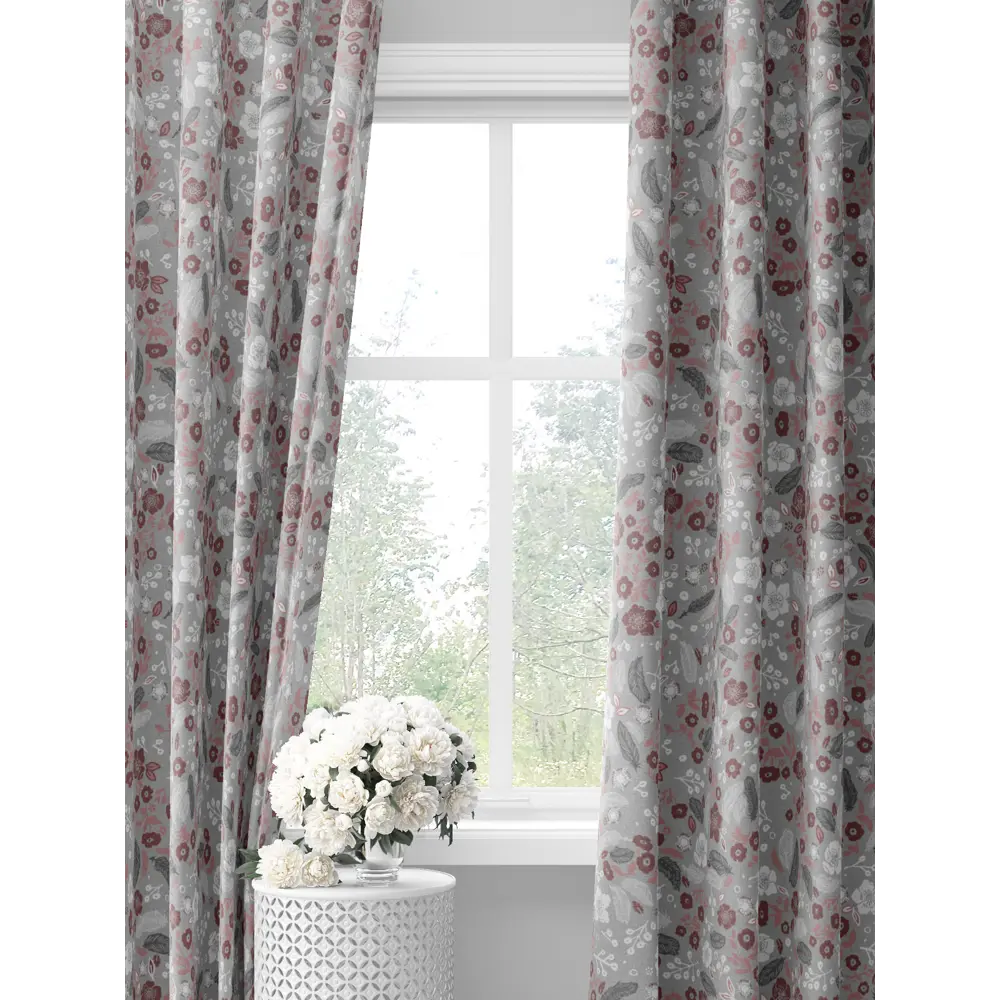 Фото Комплект штор на шторной ленте Decoracion Арока 145x275 см цвет белый серый бордовый Фото Комплект штор на шторной ленте Decoracion Арока 145x275 см цвет белый серый бордовый