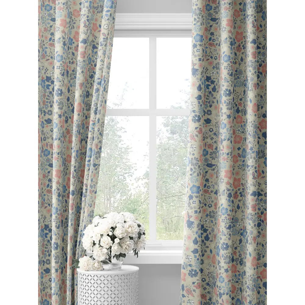 Фото Комплект штор на шторной ленте Decoracion Анташ 145x275 см цвет синий бежевый розовый Фото Комплект штор на шторной ленте Decoracion Анташ 145x275 см цвет синий бежевый розовый