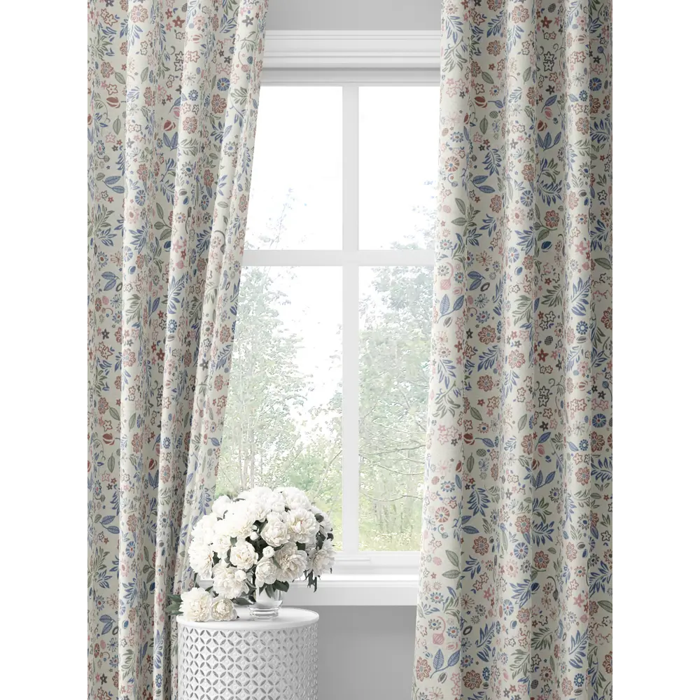 Фото Комплект штор на шторной ленте Decoracion Коруши 145x275 см цвет синий светло-бежевый Фото Комплект штор на шторной ленте Decoracion Коруши 145x275 см цвет синий светло-бежевый