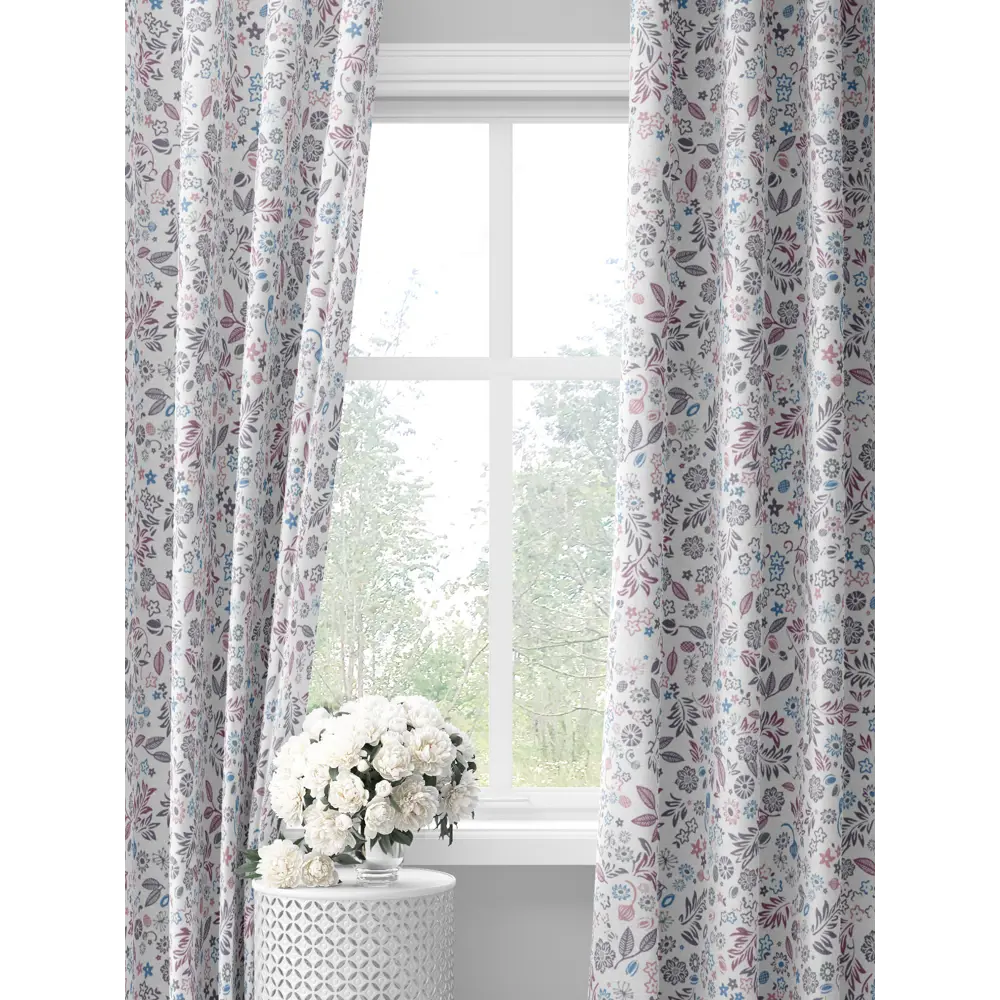 Фото Комплект штор на шторной ленте Decoracion Коруши 145x275 см цвет белый сиреневый Фото Комплект штор на шторной ленте Decoracion Коруши 145x275 см цвет белый сиреневый