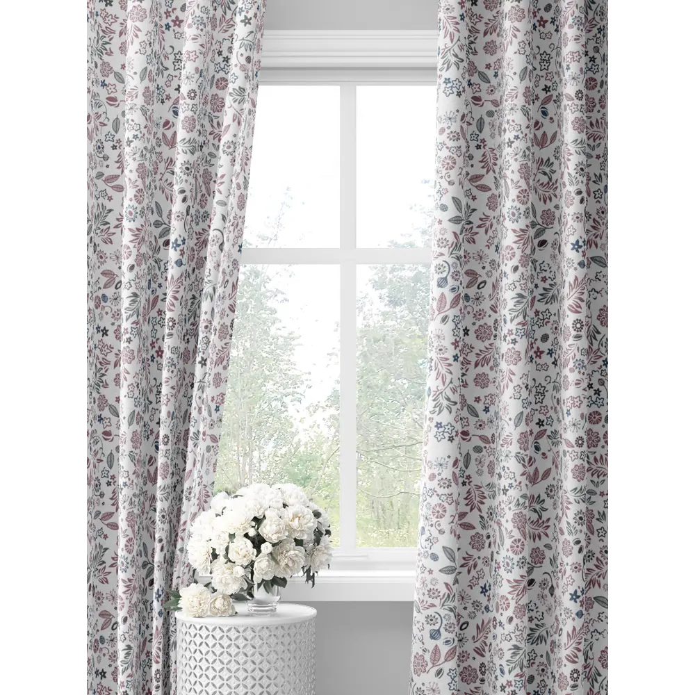 Фото Комплект штор на шторной ленте Decoracion Коруши 145x275 см цвет белый лиловый Фото Комплект штор на шторной ленте Decoracion Коруши 145x275 см цвет белый лиловый