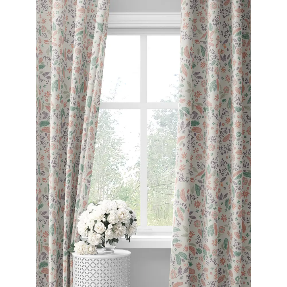 Фото Комплект штор на шторной ленте Decoracion Ботикаш 145x275 см цвет зеленый оранжевый светло-бежевый