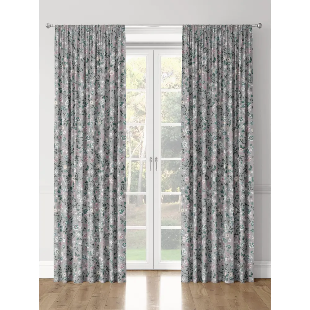 Фото 3 Комплект штор на шторной ленте Decoracion Табуа 145x275 см цвет серый темно-зеленый