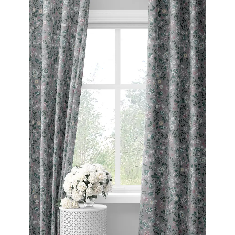 Фото Комплект штор на шторной ленте Decoracion Табуа 145x275 см цвет серый темно-зеленый