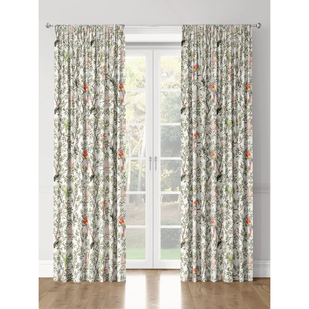 Фото 3 Комплект штор на шторной ленте Decoracion Царство птиц 145x275 см цвет белый зеленый Фото 3 Комплект штор на шторной ленте Decoracion Царство птиц 145x275 см цвет белый зеленый