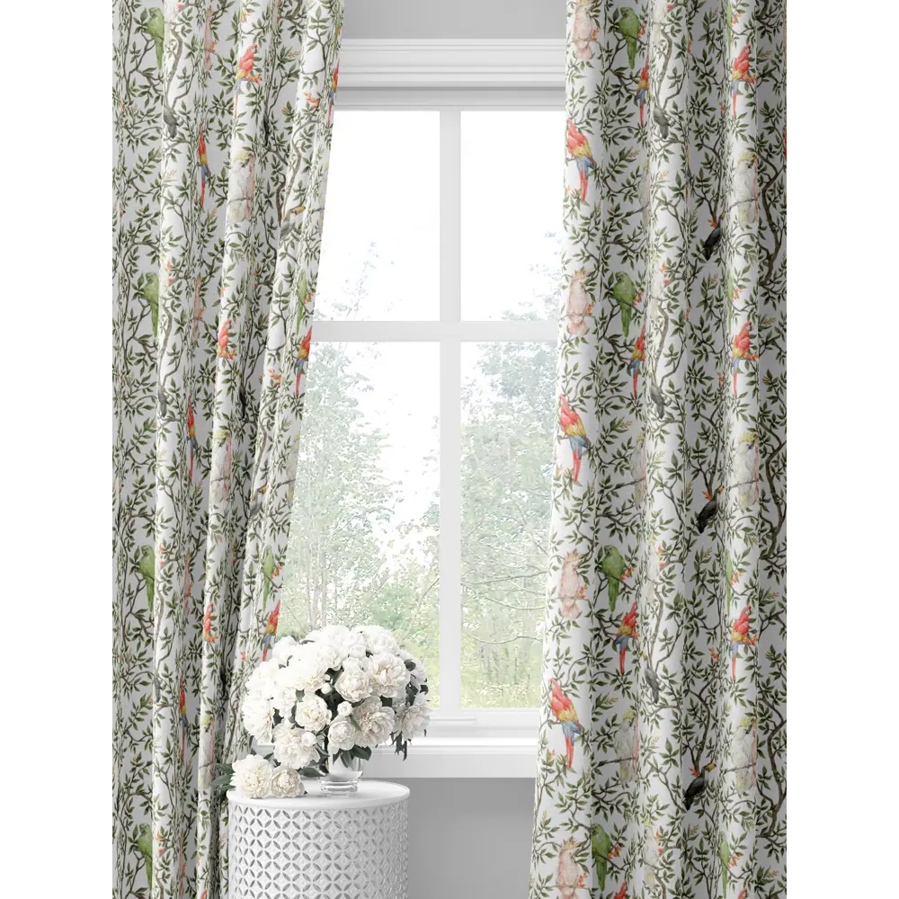 Фото Комплект штор на шторной ленте Decoracion Царство птиц 145x275 см цвет белый зеленый Фото Комплект штор на шторной ленте Decoracion Царство птиц 145x275 см цвет белый зеленый