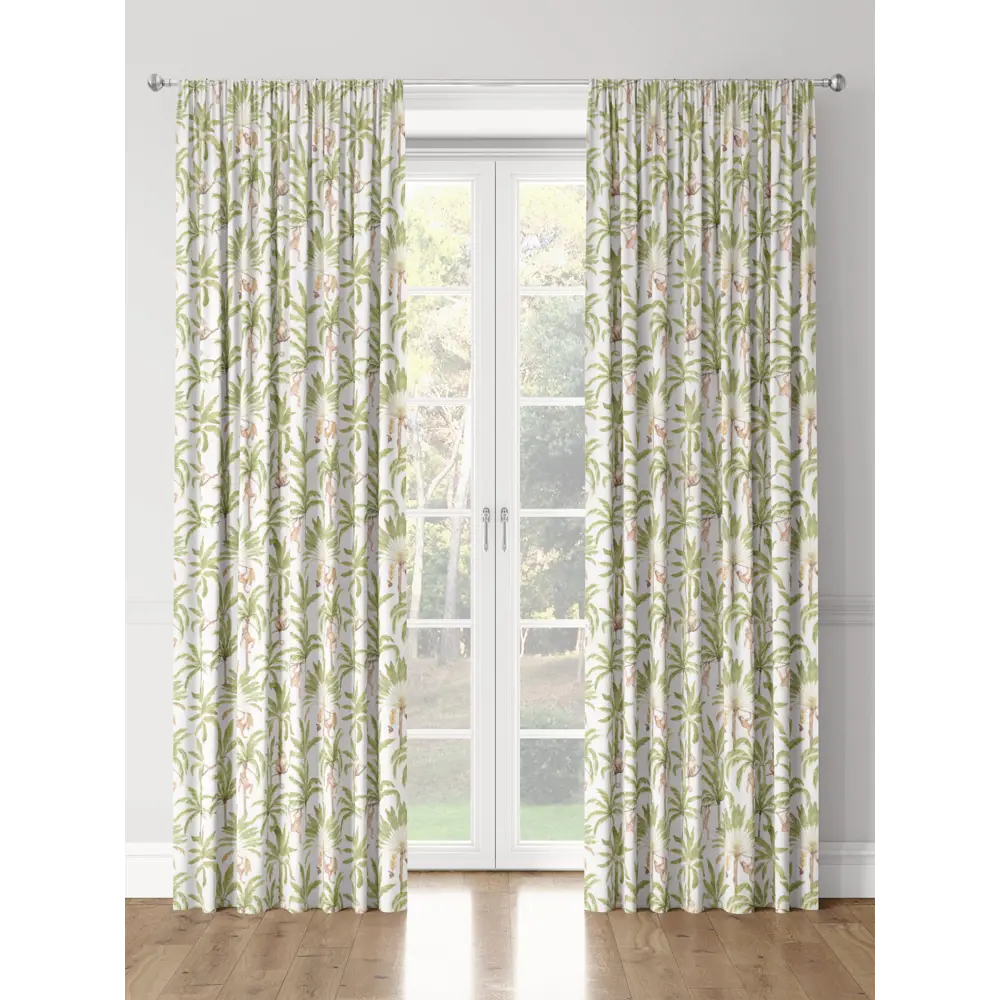 Фото 3 Комплект штор на шторной ленте Decoracion Обезьянки на пальмах 145x275 см цвет белый оливковый Фото 3 Комплект штор на шторной ленте Decoracion Обезьянки на пальмах 145x275 см цвет белый оливковый