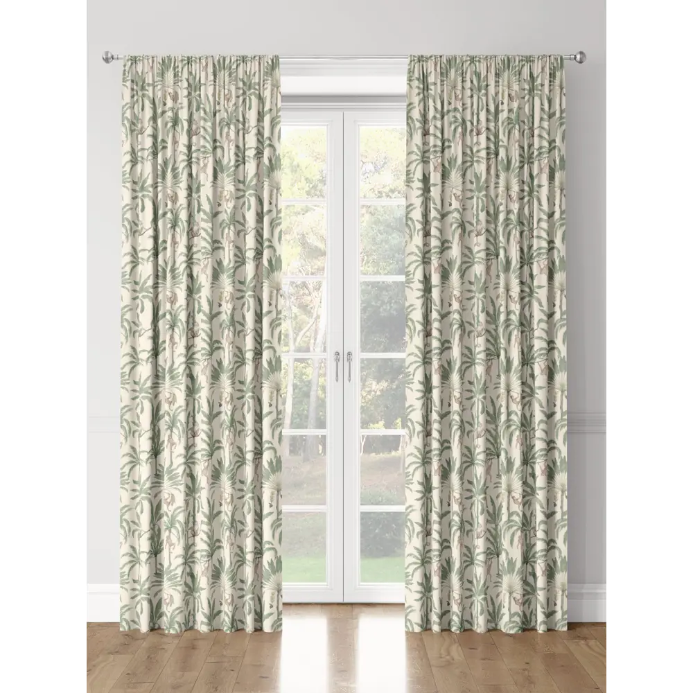 Фото 3 Комплект штор на шторной ленте Decoracion Обезьянки на пальмах 145x275 см цвет зеленый кремовый Фото 3 Комплект штор на шторной ленте Decoracion Обезьянки на пальмах 145x275 см цвет зеленый кремовый