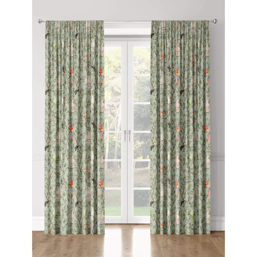 Фото 3 Комплект штор на шторной ленте Decoracion Царство птиц 145x275 см цвет зеленый Фото 3 Комплект штор на шторной ленте Decoracion Царство птиц 145x275 см цвет зеленый