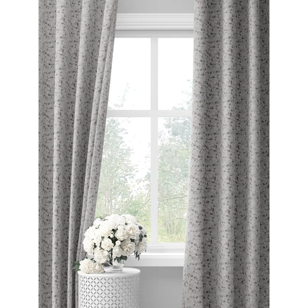 Фото Комплект штор на шторной ленте Decoracion Весенние веточки 145x275 см цвет серый Фото Комплект штор на шторной ленте Decoracion Весенние веточки 145x275 см цвет серый
