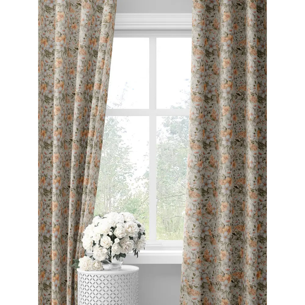 Фото Комплект штор на шторной ленте Decoracion Нарциссы и мимоза 145x275 см цвет серый оранжевый Фото Комплект штор на шторной ленте Decoracion Нарциссы и мимоза 145x275 см цвет серый оранжевый