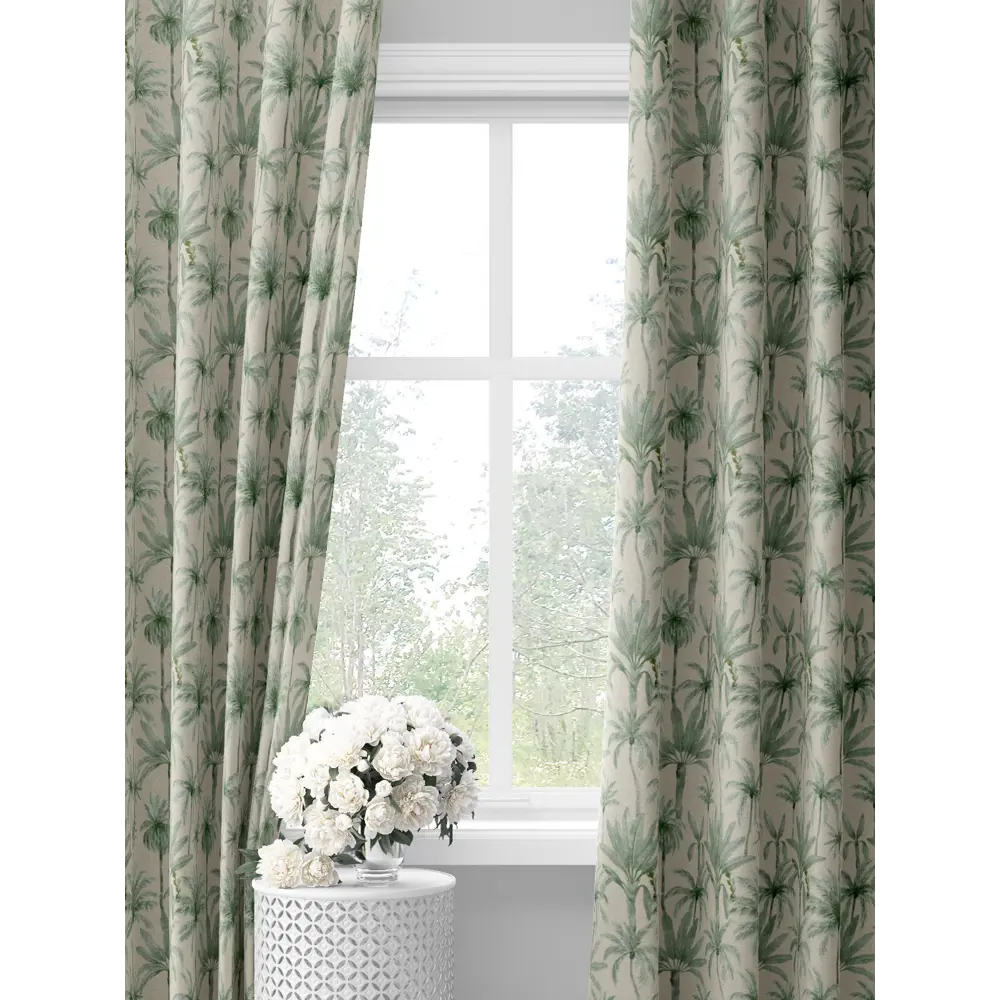 Фото Комплект штор на шторной ленте Decoracion Изящные пальмы 145x275 см цвет бежевый зеленый Фото Комплект штор на шторной ленте Decoracion Изящные пальмы 145x275 см цвет бежевый зеленый