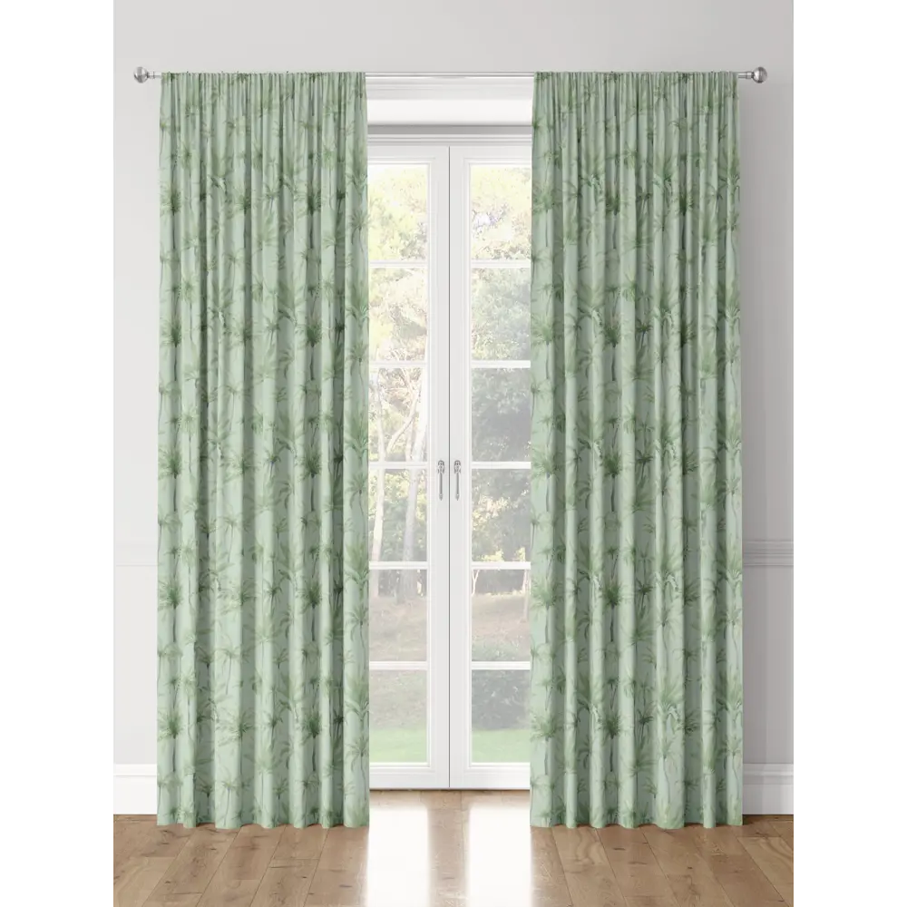Фото 3 Комплект штор на шторной ленте Decoracion Изящные пальмы 145x275 см цвет зеленый бирюзовый Фото 3 Комплект штор на шторной ленте Decoracion Изящные пальмы 145x275 см цвет зеленый бирюзовый