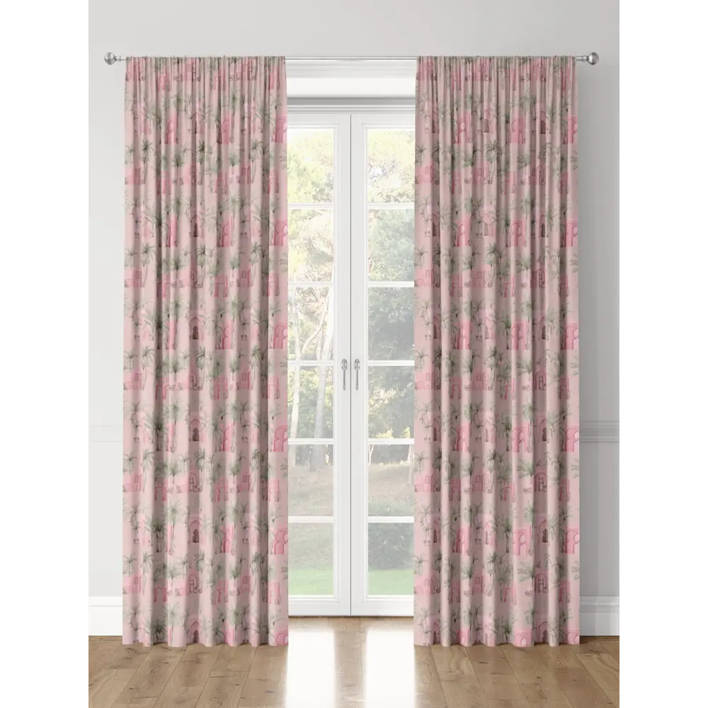 Фото 3 Комплект штор на шторной ленте Decoracion Город в пальмах 145x275 см цвет зеленый розовый Фото 3 Комплект штор на шторной ленте Decoracion Город в пальмах 145x275 см цвет зеленый розовый