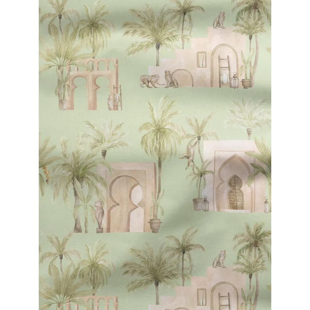 Фото 2 Комплект штор на шторной ленте Decoracion Город в пальмах 145x275 см цвет зеленый коричневый Фото 2 Комплект штор на шторной ленте Decoracion Город в пальмах 145x275 см цвет зеленый коричневый