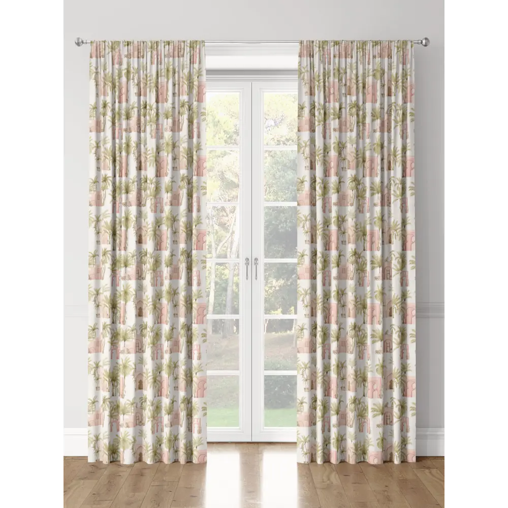 Фото 3 Комплект штор на шторной ленте Decoracion Город в пальмах 145x275 см цвет белый розовый оливковый Фото 3 Комплект штор на шторной ленте Decoracion Город в пальмах 145x275 см цвет белый розовый оливковый
