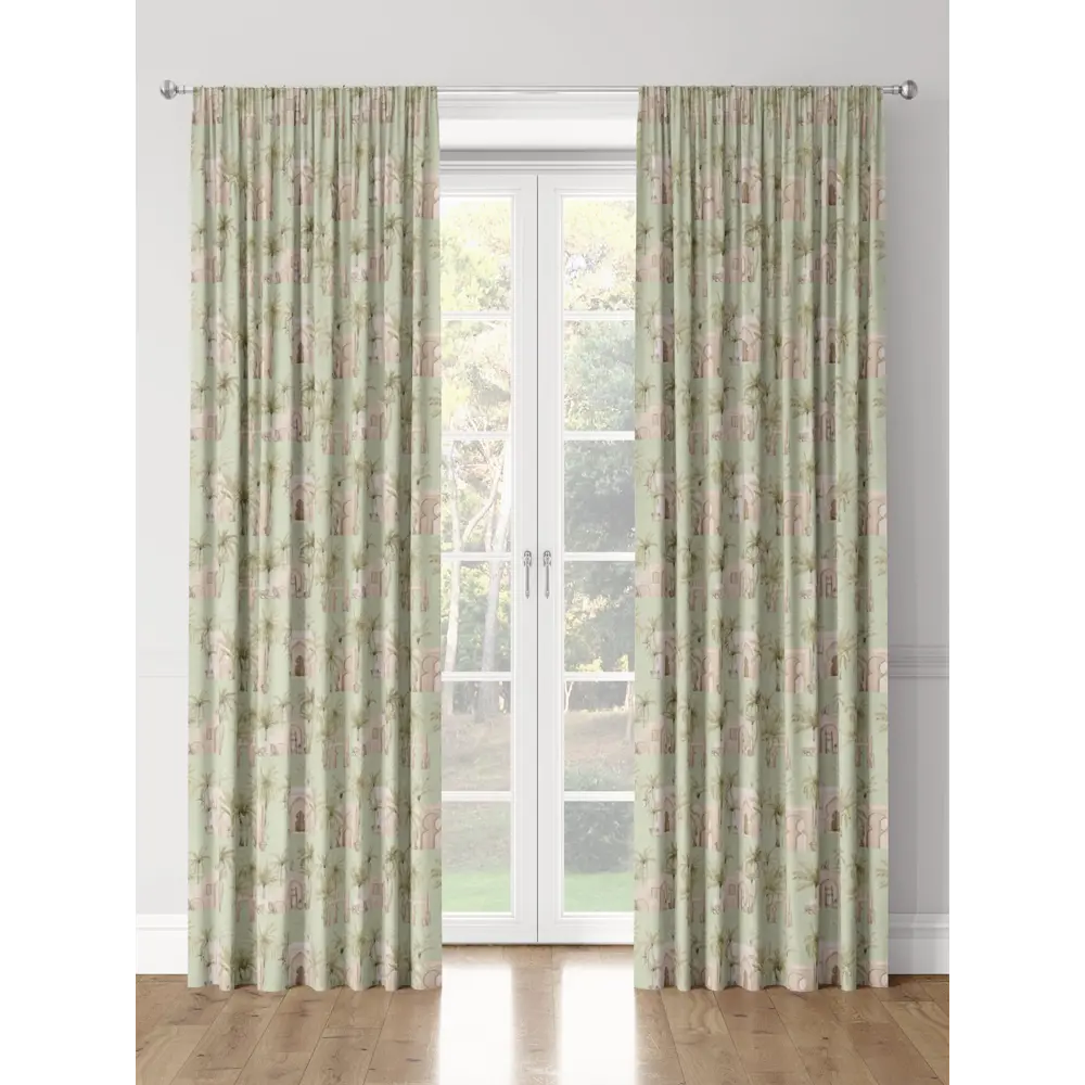 Фото 3 Комплект штор на шторной ленте Decoracion Город в пальмах 145x275 см цвет зеленый коричневый Фото 3 Комплект штор на шторной ленте Decoracion Город в пальмах 145x275 см цвет зеленый коричневый