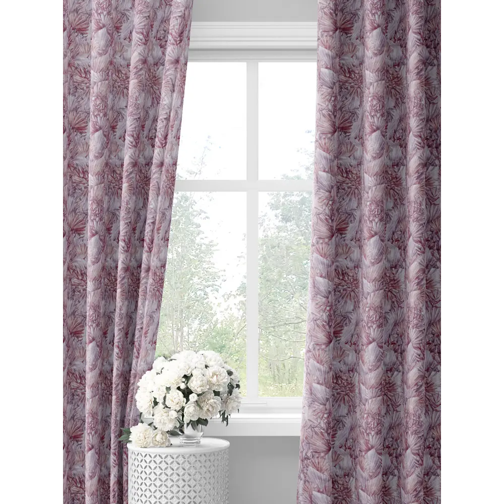 Фото Комплект штор на шторной ленте Decoracion Тропический рай 145x275 см цвет фиолетовый бордовый Фото Комплект штор на шторной ленте Decoracion Тропический рай 145x275 см цвет фиолетовый бордовый