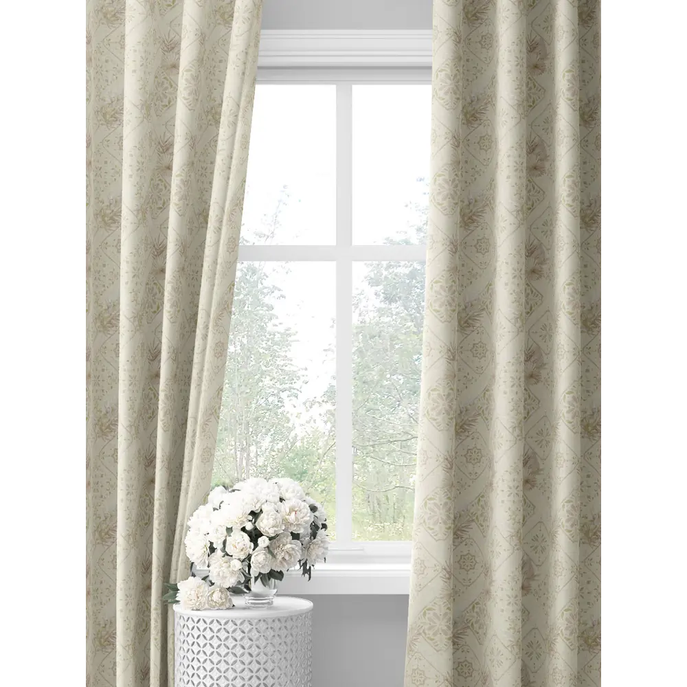 Фото Комплект штор на шторной ленте Decoracion Ромбы с узорами 145x275 см цвет бежевый Фото Комплект штор на шторной ленте Decoracion Ромбы с узорами 145x275 см цвет бежевый
