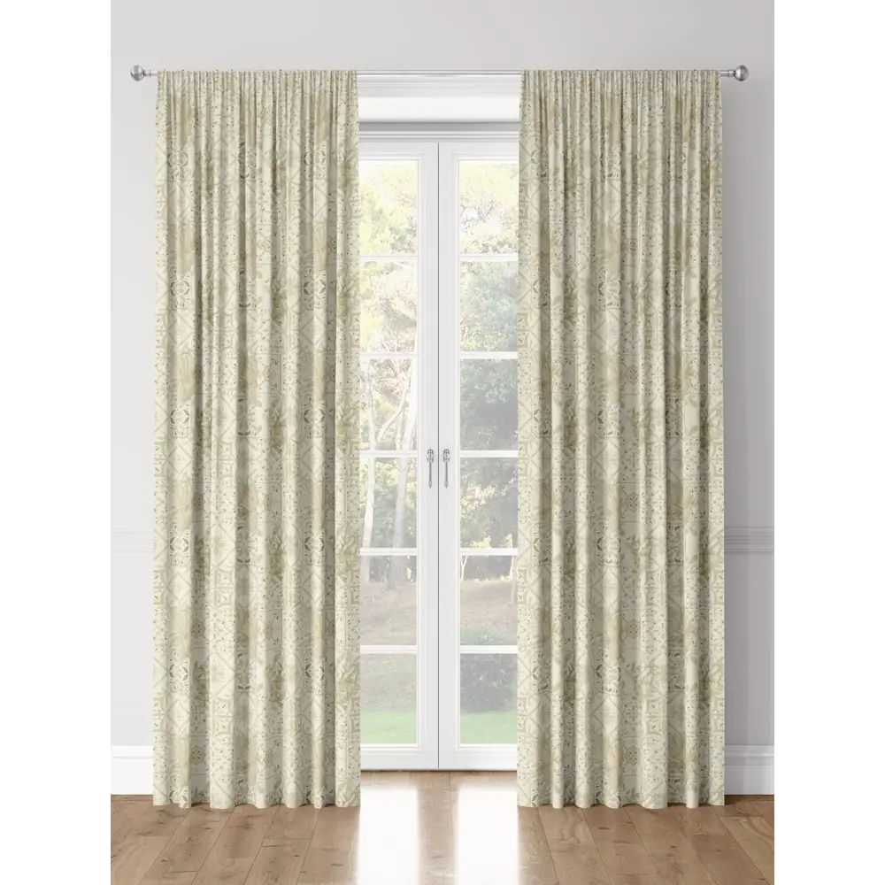Фото 3 Комплект штор на шторной ленте Decoracion Узорная плитка 145x275 см цвет бежевый Фото 3 Комплект штор на шторной ленте Decoracion Узорная плитка 145x275 см цвет бежевый