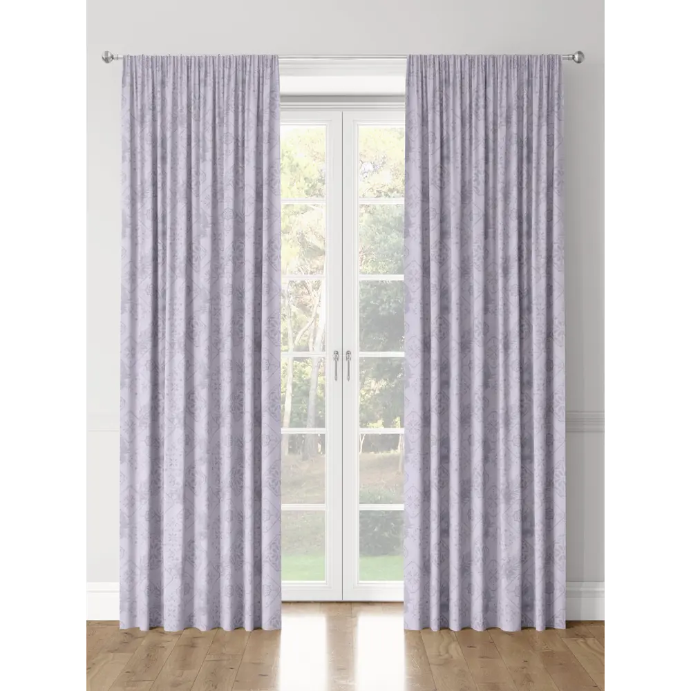 Фото 3 Комплект штор на шторной ленте Decoracion Ромбы с узорами 145x275 см цвет сиреневый Фото 3 Комплект штор на шторной ленте Decoracion Ромбы с узорами 145x275 см цвет сиреневый