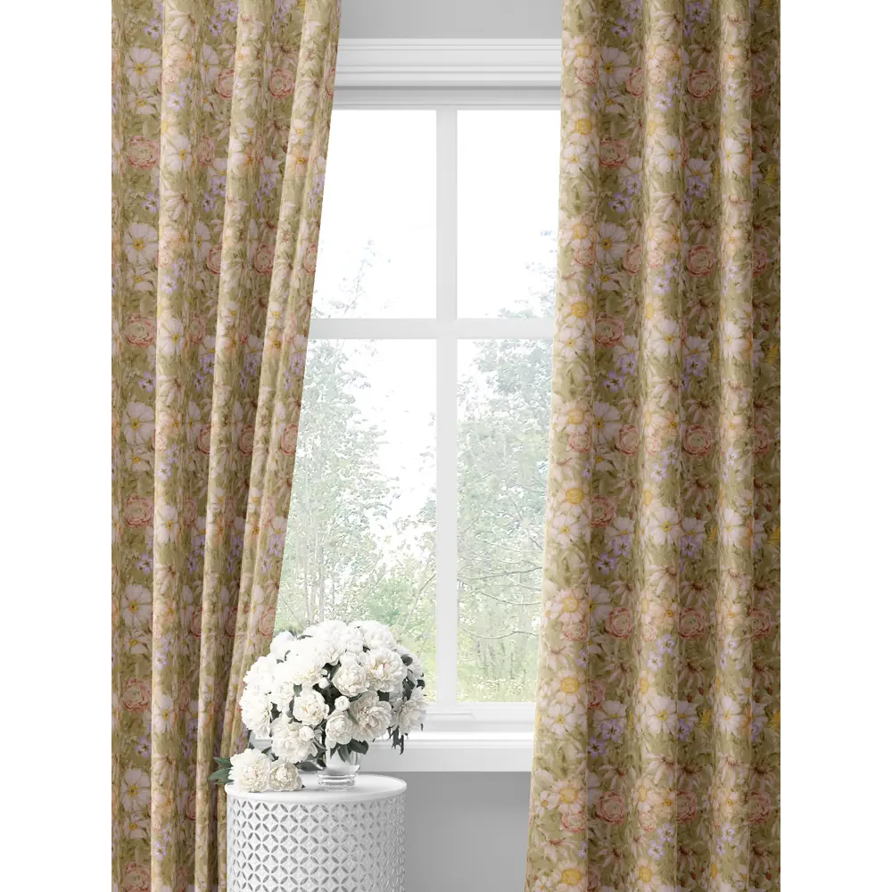 Фото Комплект штор на шторной ленте Decoracion Летний сад 145x275 см цвет белый оливковый Фото Комплект штор на шторной ленте Decoracion Летний сад 145x275 см цвет белый оливковый