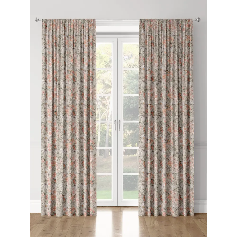 Фото 3 Комплект штор на шторной ленте Decoracion Цветочный рай 145x275 см цвет серый оранжевый Фото 3 Комплект штор на шторной ленте Decoracion Цветочный рай 145x275 см цвет серый оранжевый