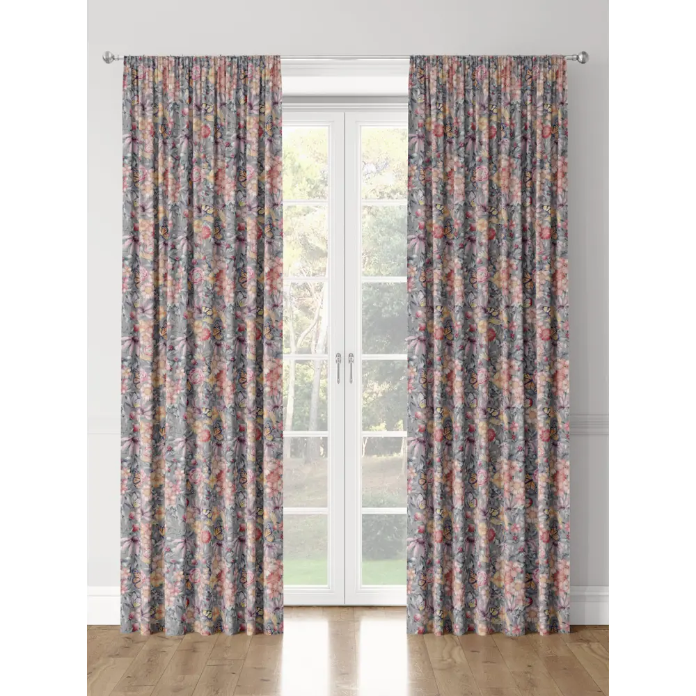 Фото 3 Комплект штор на шторной ленте Decoracion Цветочный рай 145x275 см цвет серый красный оранжевый Фото 3 Комплект штор на шторной ленте Decoracion Цветочный рай 145x275 см цвет серый красный оранжевый