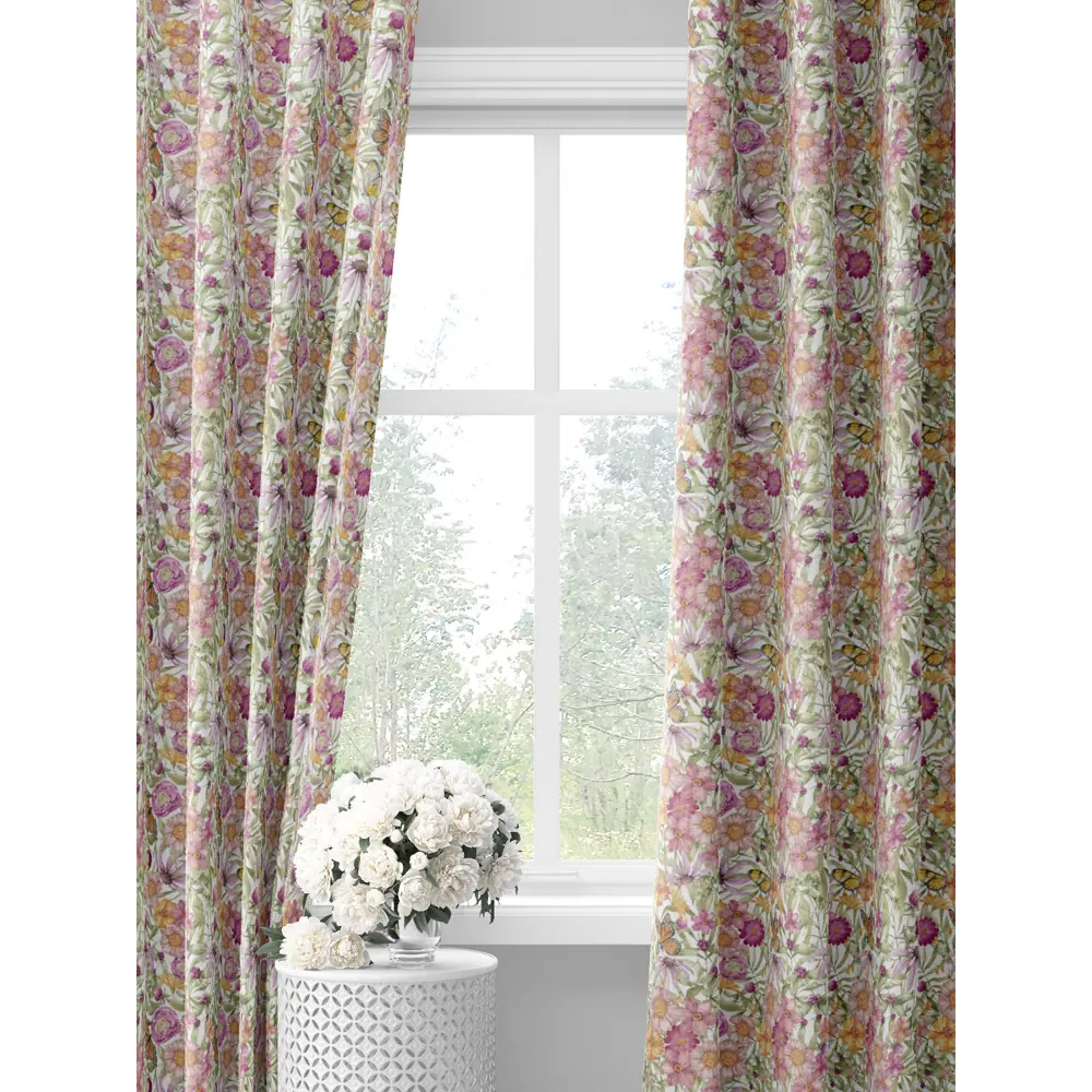 Фото Комплект штор на шторной ленте Decoracion Цветочный рай 145x275 см цвет белый оранжевый лиловый Фото Комплект штор на шторной ленте Decoracion Цветочный рай 145x275 см цвет белый оранжевый лиловый