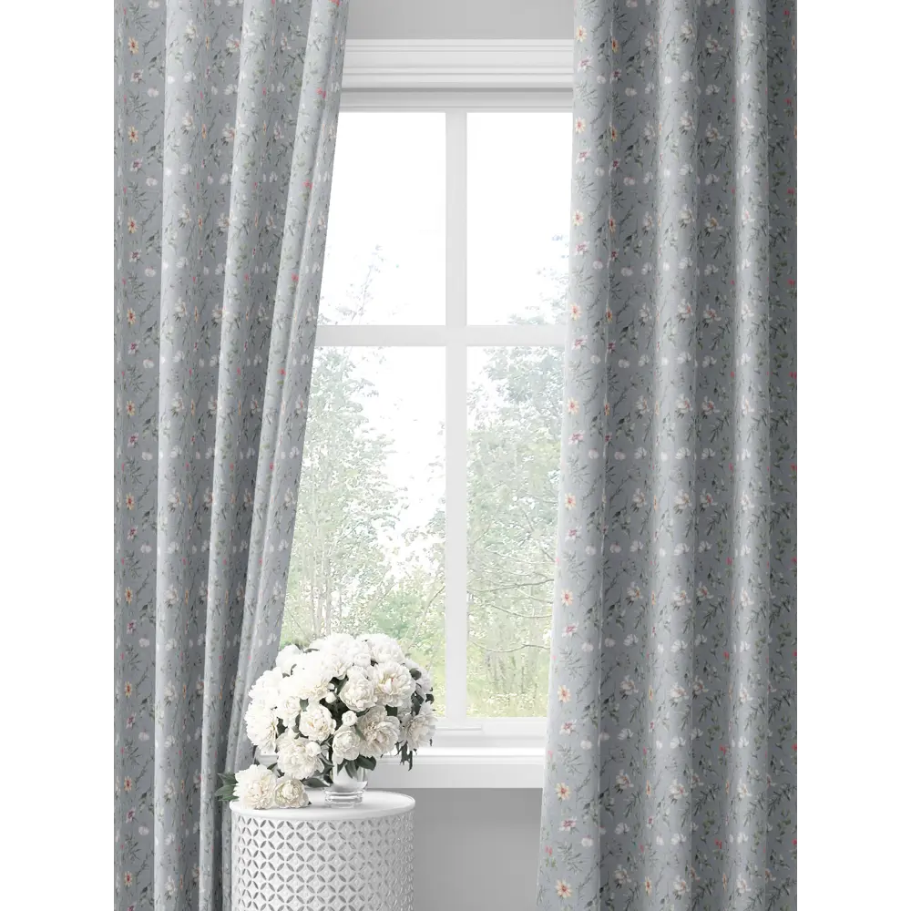 Фото Комплект штор на шторной ленте Decoracion Садовые мотивы 145x275 см цвет серый зеленый Фото Комплект штор на шторной ленте Decoracion Садовые мотивы 145x275 см цвет серый зеленый