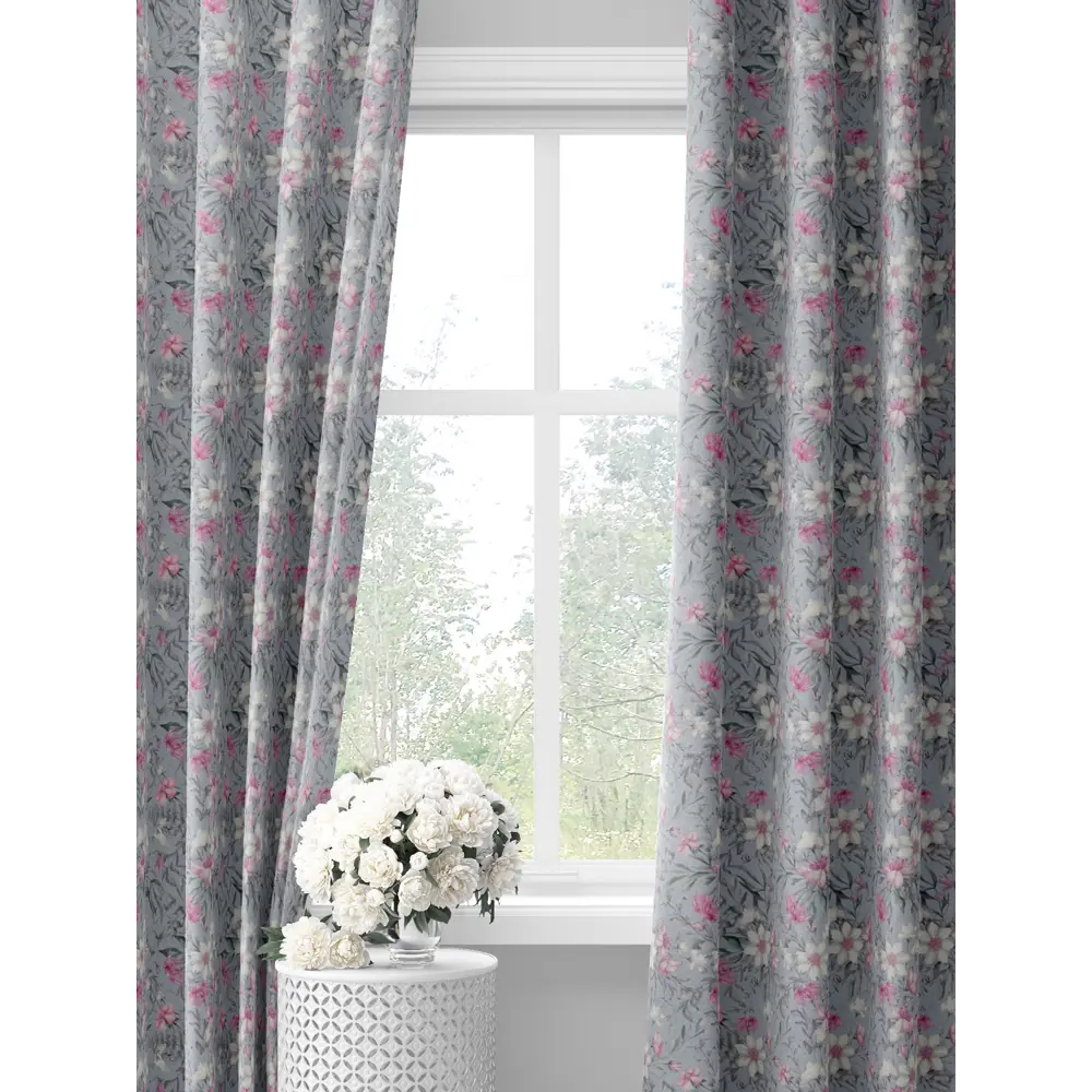 Фото Комплект штор на шторной ленте Decoracion Романтические цветы 145x275 см цвет белый серый лиловый Фото Комплект штор на шторной ленте Decoracion Романтические цветы 145x275 см цвет белый серый лиловый