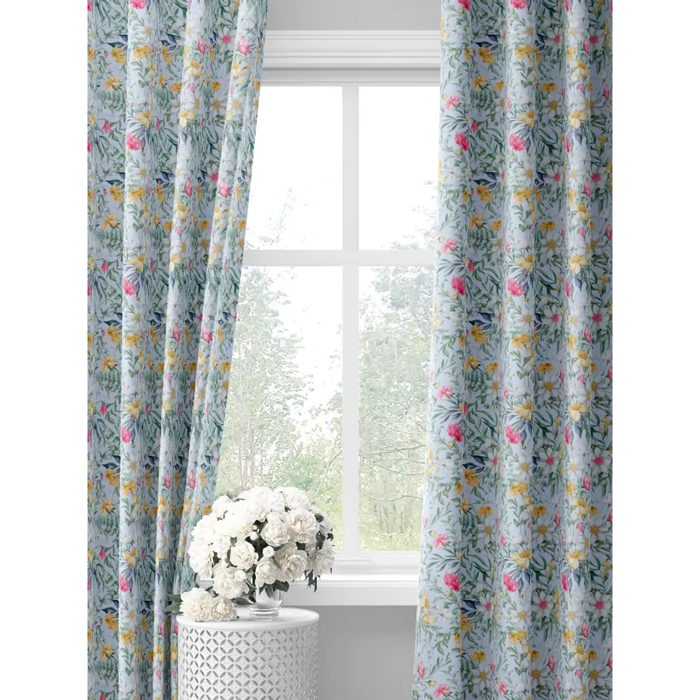 Фото Комплект штор на шторной ленте Decoracion Романтические цветы 145x275 см цвет зеленый желтый голубой