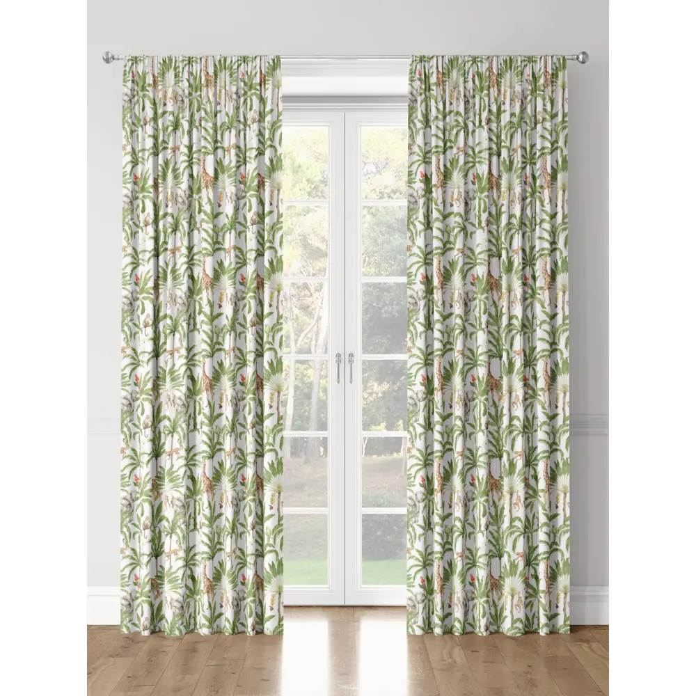 Фото 3 Комплект штор на шторной ленте Decoracion Зоопарк в пальмах 145x275 см цвет белый зеленый Фото 3 Комплект штор на шторной ленте Decoracion Зоопарк в пальмах 145x275 см цвет белый зеленый