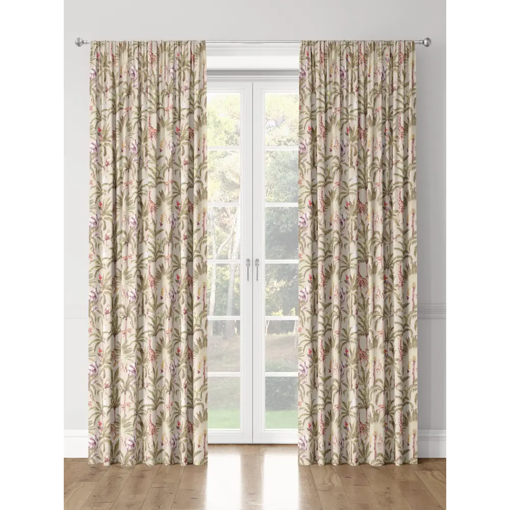 Фото 3 Комплект штор на шторной ленте Decoracion Зоопарк в пальмах 145x275 см цвет бежевый оливковый Фото 3 Комплект штор на шторной ленте Decoracion Зоопарк в пальмах 145x275 см цвет бежевый оливковый