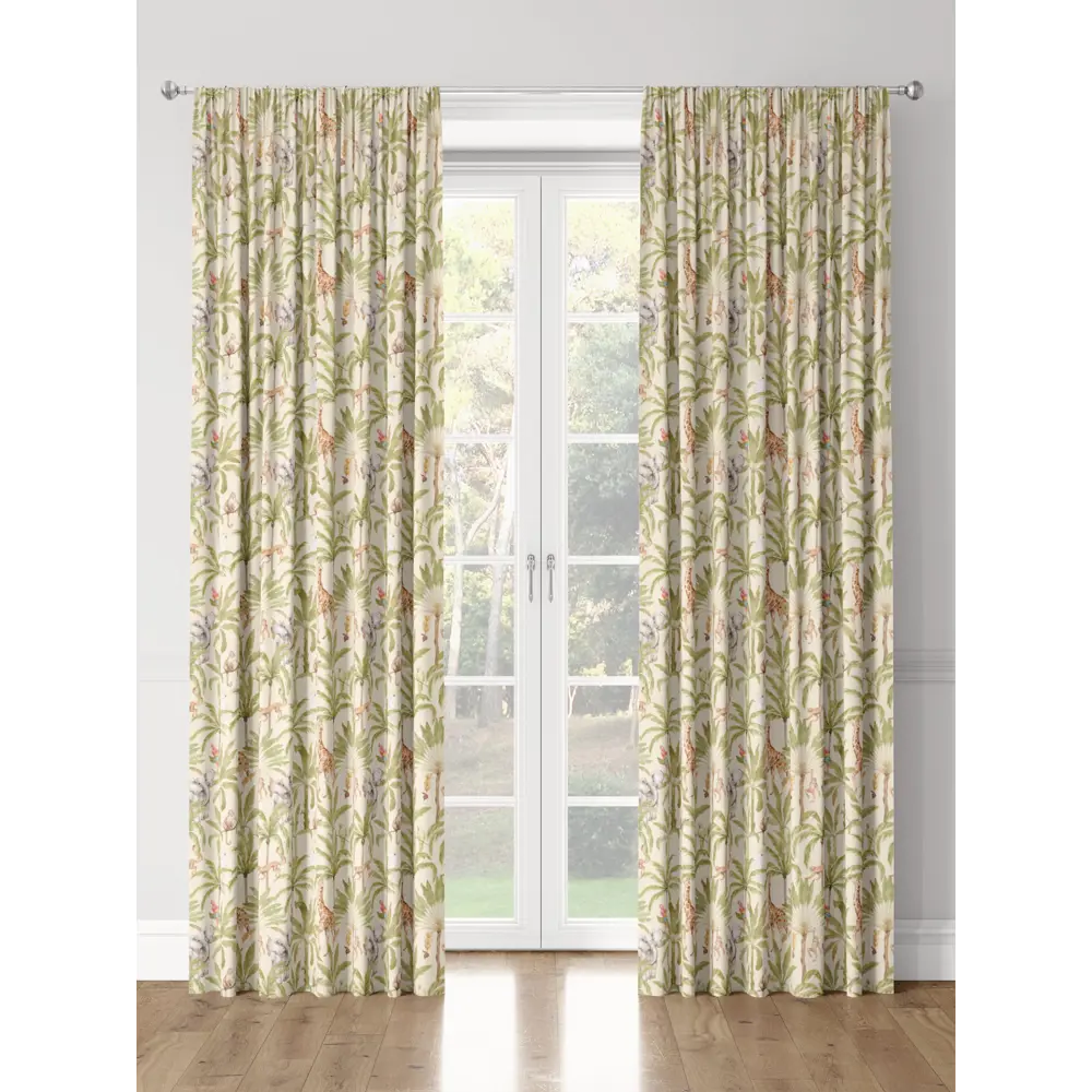 Фото 3 Комплект штор на шторной ленте Decoracion Зоопарк в пальмах 145x275 см цвет бежевый зеленый Фото 3 Комплект штор на шторной ленте Decoracion Зоопарк в пальмах 145x275 см цвет бежевый зеленый