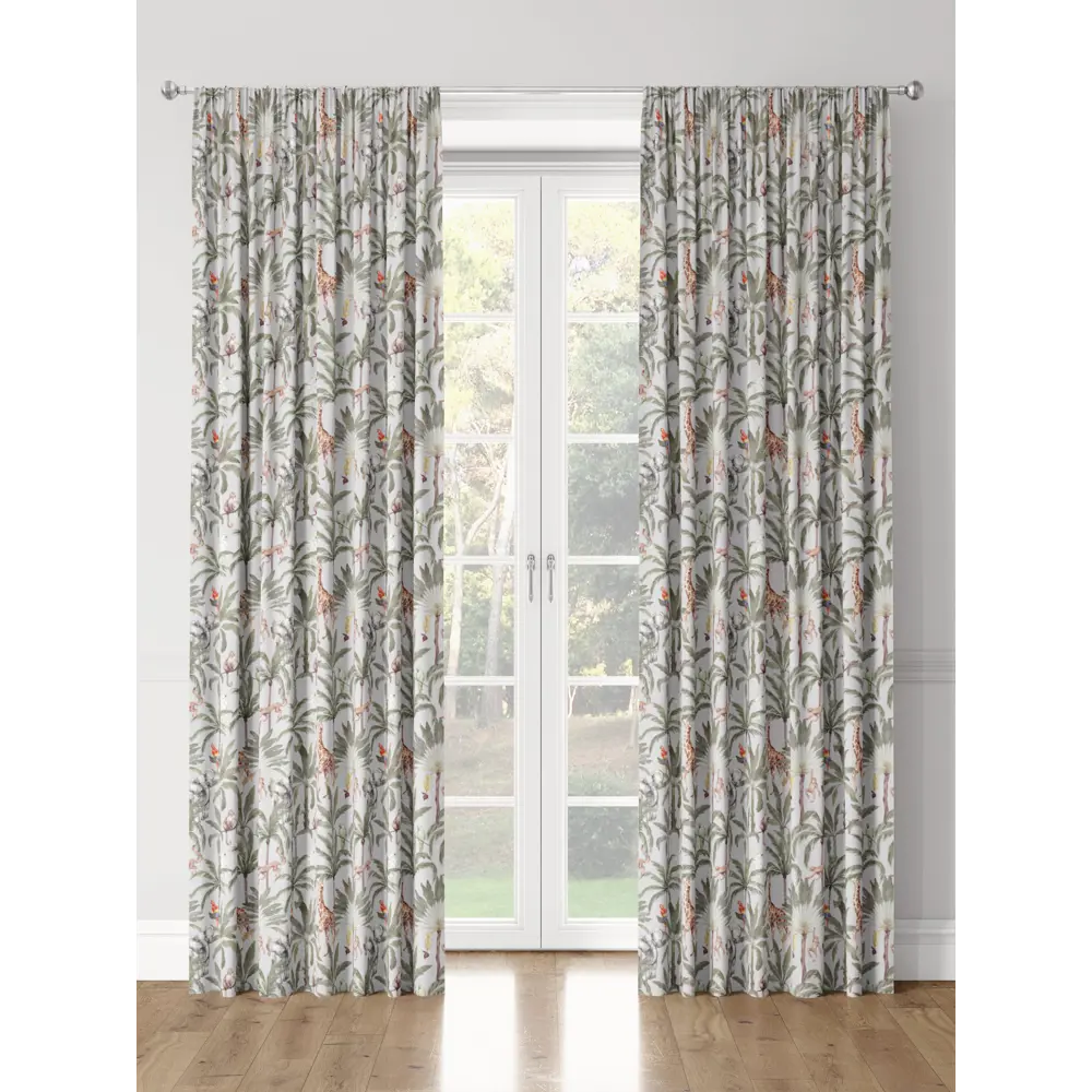 Фото 3 Комплект штор на шторной ленте Decoracion Зоопарк в пальмах 145x275 см цвет серый Фото 3 Комплект штор на шторной ленте Decoracion Зоопарк в пальмах 145x275 см цвет серый