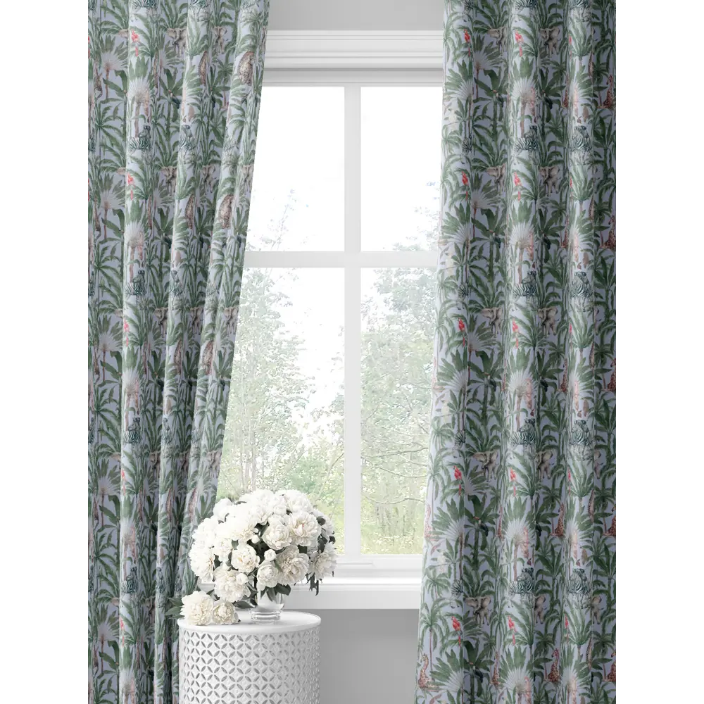 Фото Комплект штор на шторной ленте Decoracion Влюбленные зебры 145x275 см цвет зеленый голубой Фото Комплект штор на шторной ленте Decoracion Влюбленные зебры 145x275 см цвет зеленый голубой