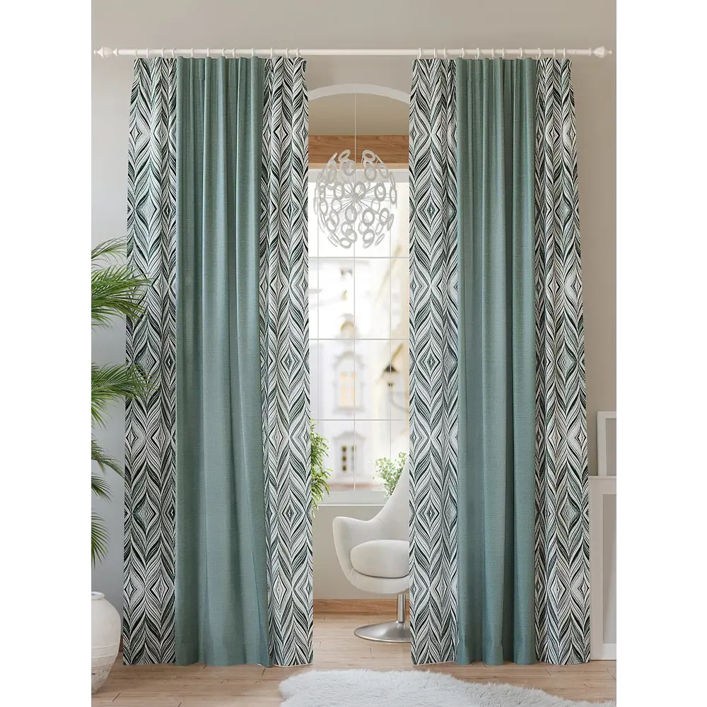 Фото Комплект штор на шторной ленте AT Home Бейтшин 150x260 см цвет зеленый Фото Комплект штор на шторной ленте AT Home Бейтшин 150x260 см цвет зеленый