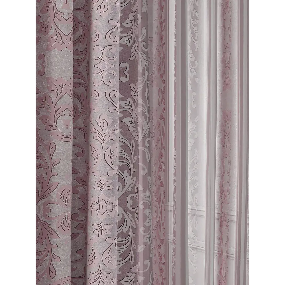 Фото Комплект штор на шторной ленте AT Home Эльрон 150x280 см цвет розовый Фото Комплект штор на шторной ленте AT Home Эльрон 150x280 см цвет розовый