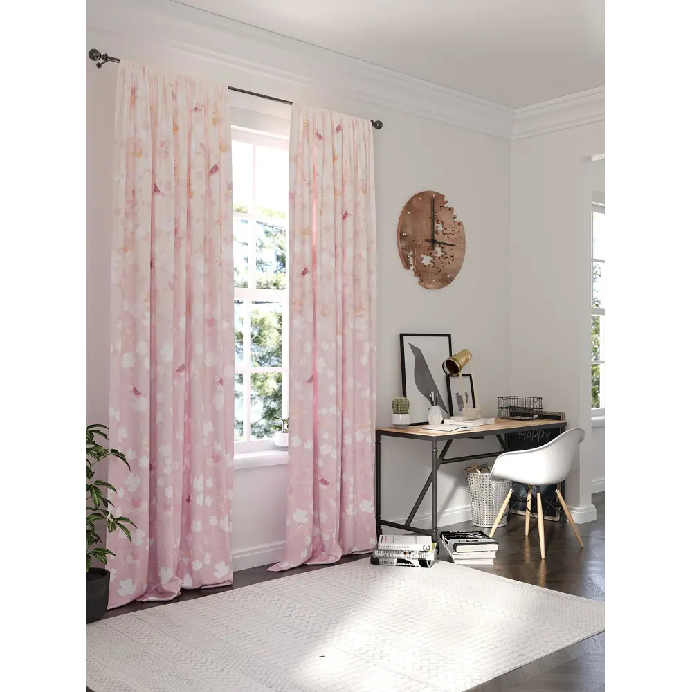 Фото 4 Комплект штор на шторной ленте AT Home Левернис 150x270 см цвет розовый Фото 4 Комплект штор на шторной ленте AT Home Левернис 150x270 см цвет розовый