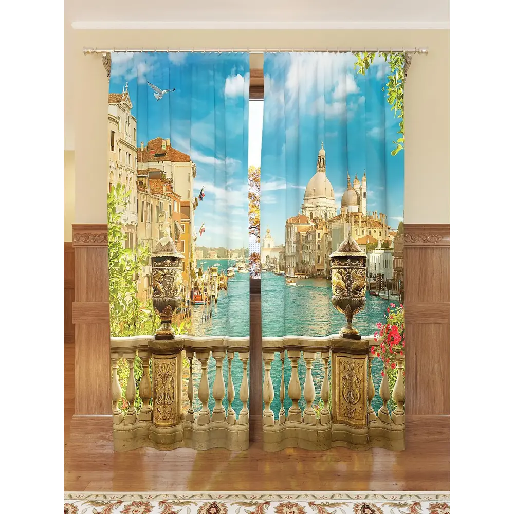 Фото Комплект штор на шторной ленте AT Home Утренняя Венеция 150x260 см цвет разноцветный Фото Комплект штор на шторной ленте AT Home Утренняя Венеция 150x260 см цвет разноцветный