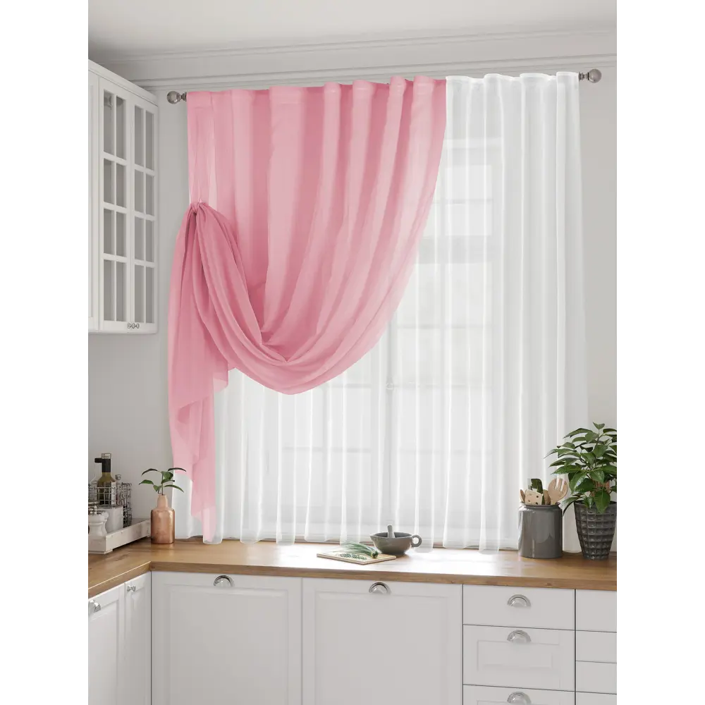 Фото 2 Комплект штор на шторной ленте AT Home Ругевит 300x180 см цвет розовый