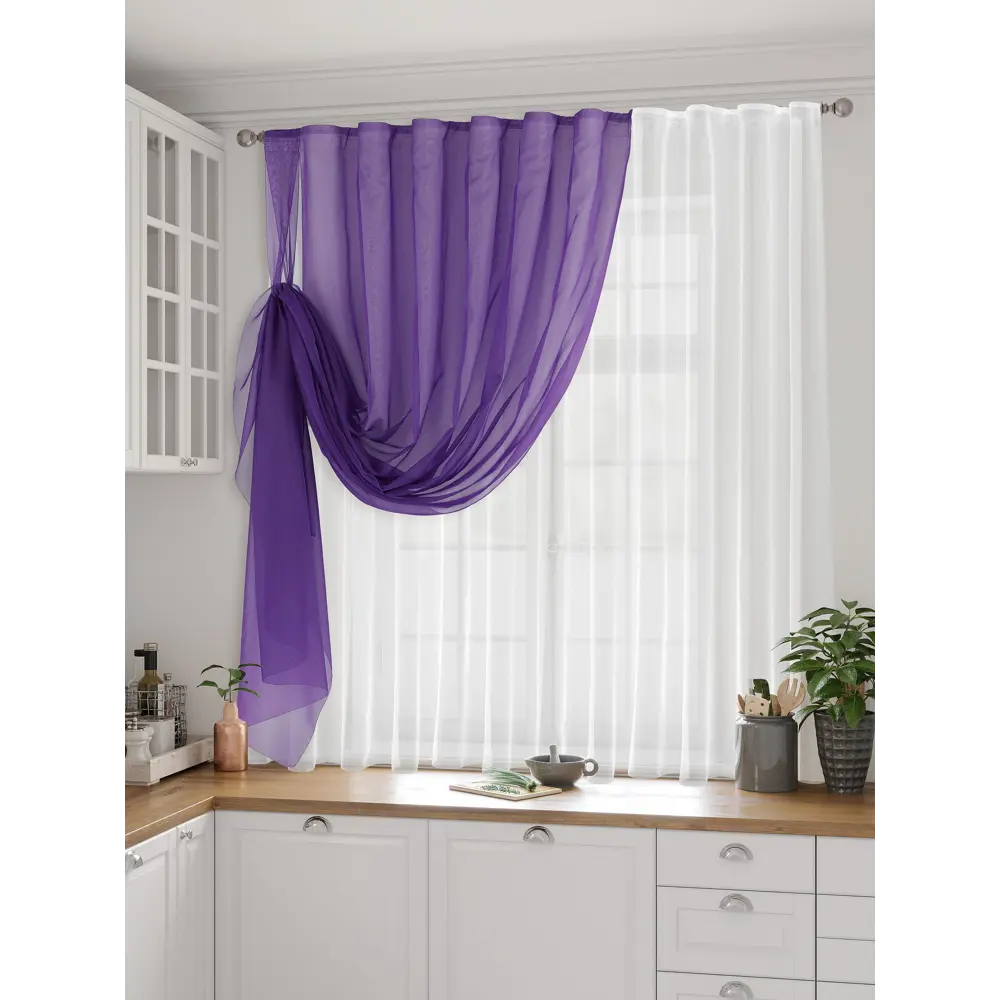 Фото 2 Комплект штор на шторной ленте AT Home Ругевит 300x180 см цвет фиолетовый