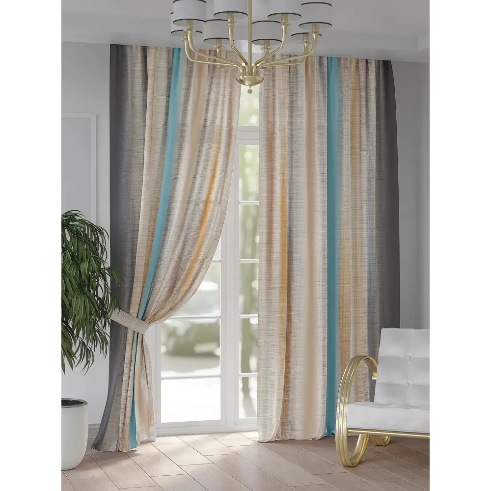 Фото 2 Комплект штор на шторной ленте AT Home Санмирокс 150x240 см цвет бежевый; тиффани; серый Фото 2 Комплект штор на шторной ленте AT Home Санмирокс 150x240 см цвет бежевый; тиффани; серый