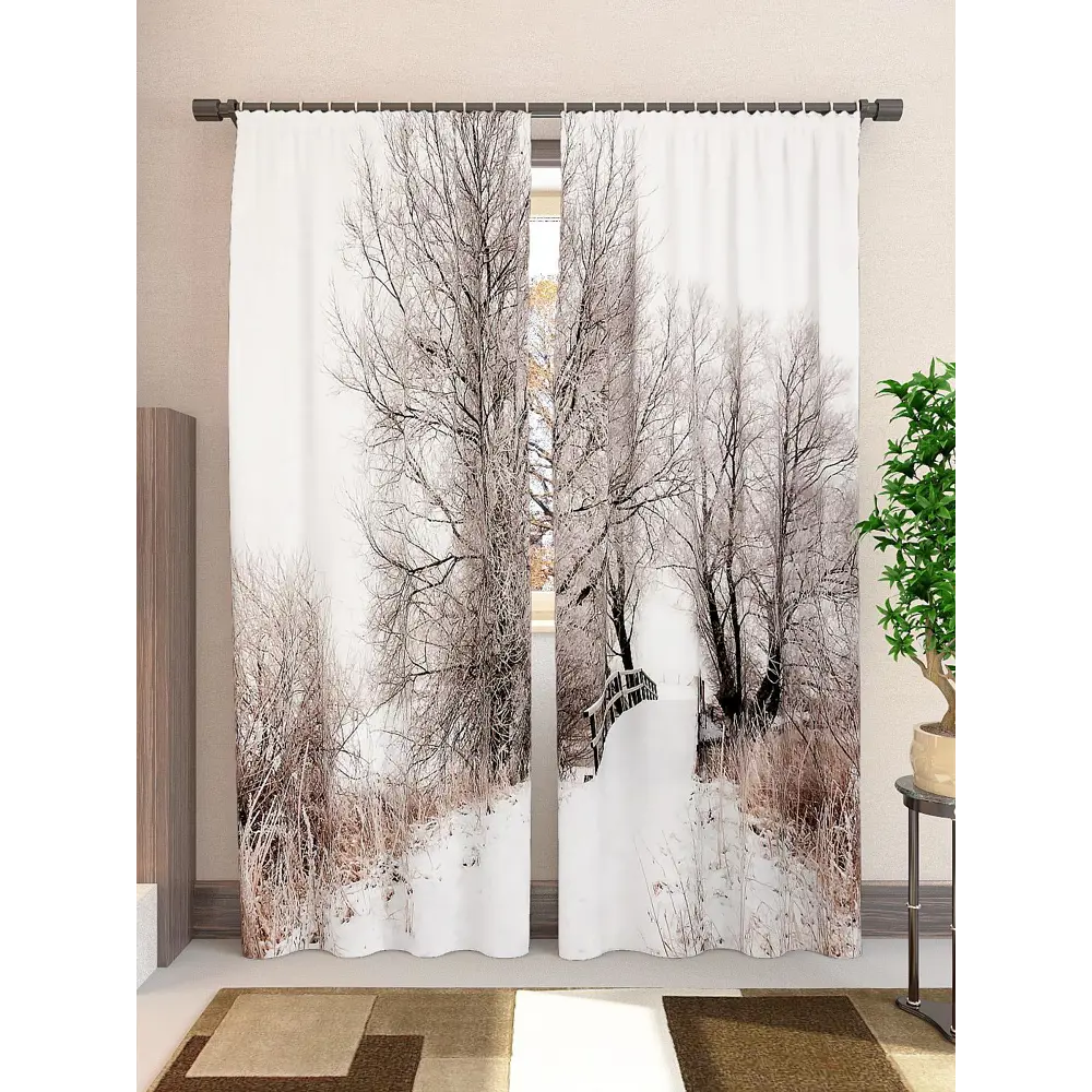 Фото Комплект штор на шторной ленте AT Home Зимний пейзаж 150x260 см цвет разноцветный Фото Комплект штор на шторной ленте AT Home Зимний пейзаж 150x260 см цвет разноцветный