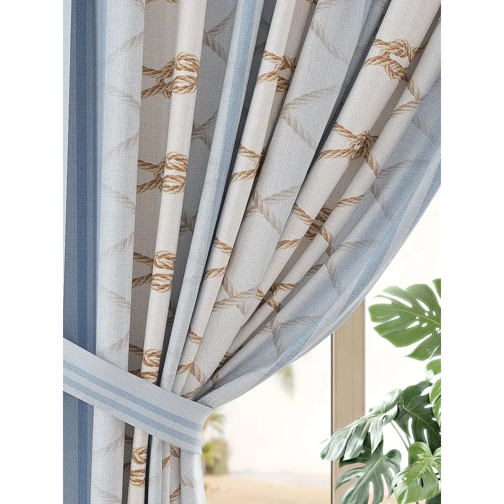 Фото 4 Комплект штор на шторной ленте At Home Гренмирс 150x260 см цвет голубой Фото 4 Комплект штор на шторной ленте At Home Гренмирс 150x260 см цвет голубой