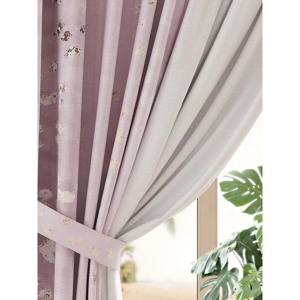Фото 4 Комплект штор на шторной ленте At Home Роквенс 150x260 см цвет белый/розовый Фото 4 Комплект штор на шторной ленте At Home Роквенс 150x260 см цвет белый/розовый