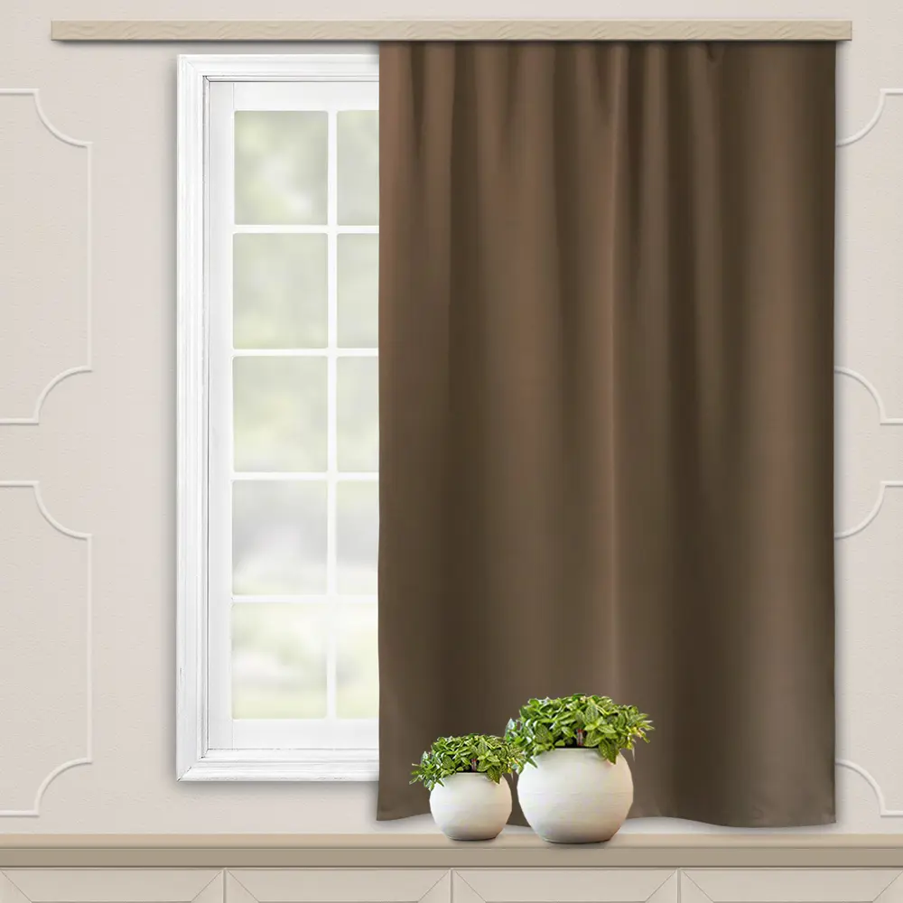 Фото Штора на шторной ленте Witerra блэкаут матовый 130x180 см цвет коричневый