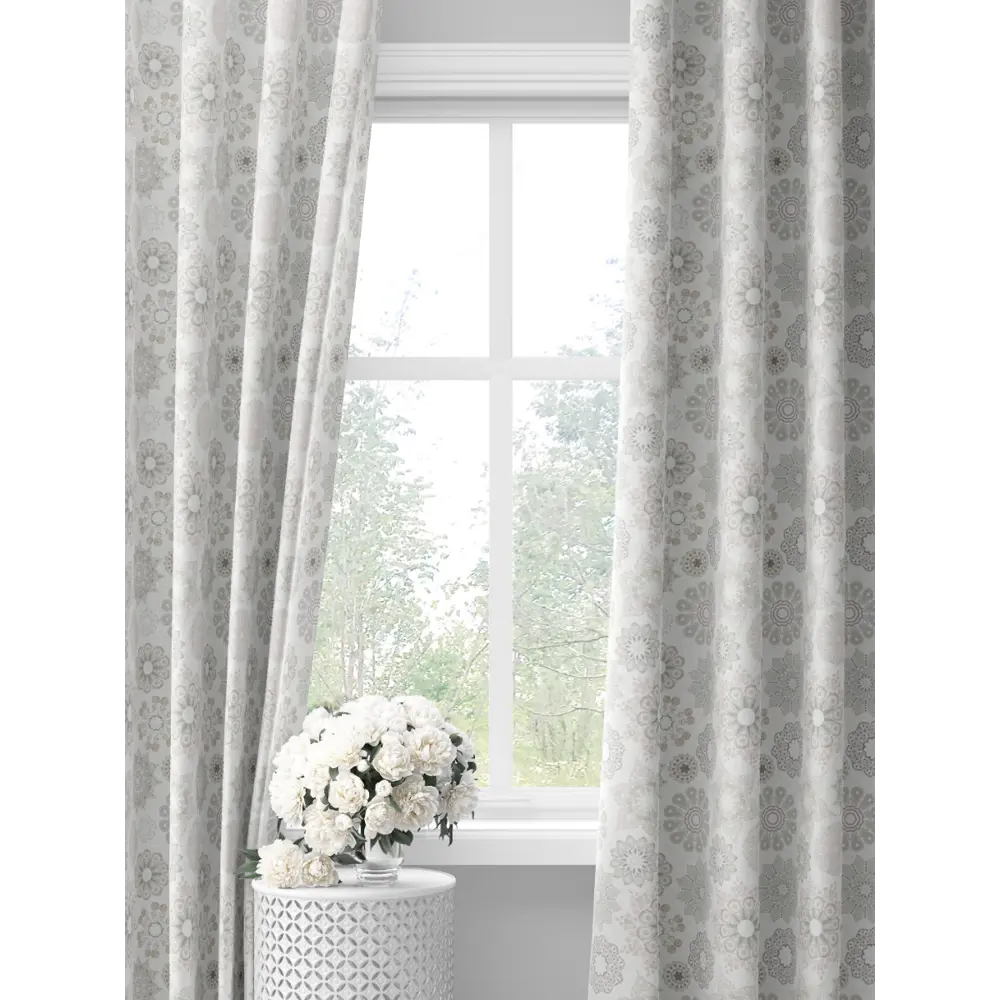 Фото Шторы на шторной ленте decoracion Узорный орнамент #33021402, 145x275см, цвет белый и серый Фото Шторы на шторной ленте decoracion Узорный орнамент #33021402, 145x275см, цвет белый и серый