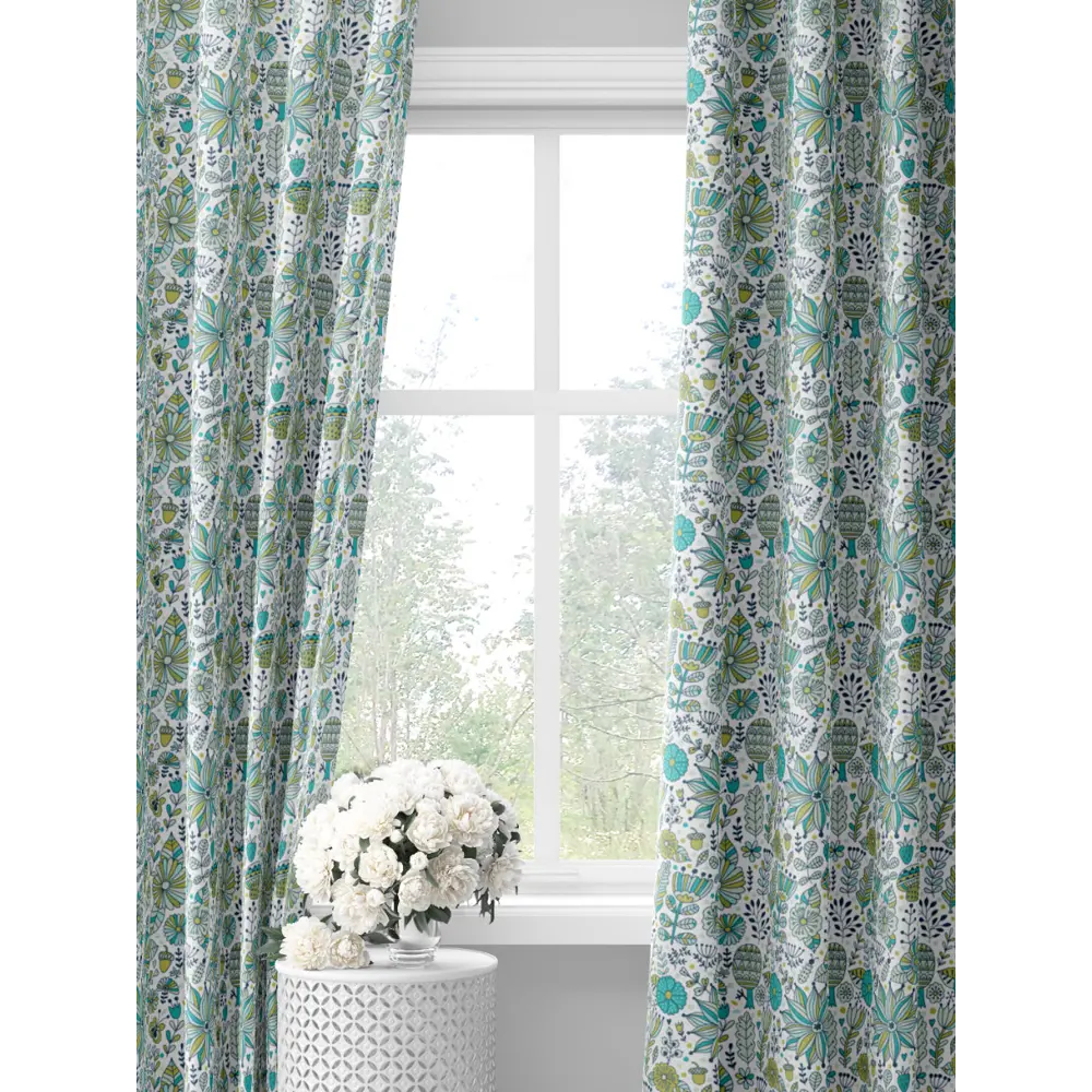 Фото Комплект детских штор с бирюзовыми рисунками на белом фоне decoracion #33021602, 145x275 x2шт Фото Комплект детских штор с бирюзовыми рисунками на белом фоне decoracion #33021602, 145x275 x2шт